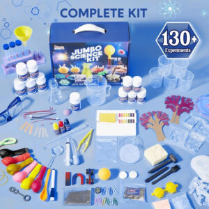 Jumbo Science Kits- 130 Experiments Educational, STEM Activities with Growing Crystal Tree, Fruit Circuits and Chemistry Set, Christmas Birthday Gifts, Multi-Item Party Favor Packs