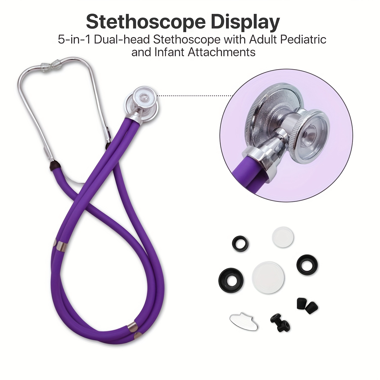 Aneroid Sphygmomanometer Blood Pressure Monitor & 2-in-1Stethoscope Set - Medical Sphygmomanometer With Fixing Clip And Purple Nylon Cuff, Emergency BP Kit Includes Stethoscope, Free Portable Case And Auxiliary Accessories, Purple - Image 4