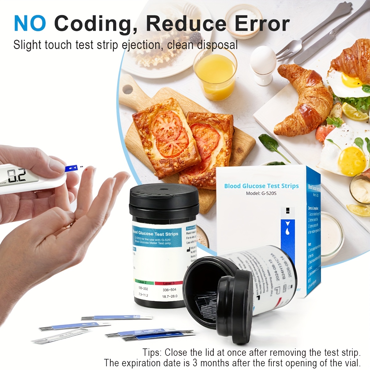 Blood Glucose Monitor Kit, 50 Test Strips And 50 Blood Collection Needles, Blood Glucose Test Kit with Blood Collection Device, Diabetes Test Kit (Uncoded), Home Blood Glucose Meter - Image 3