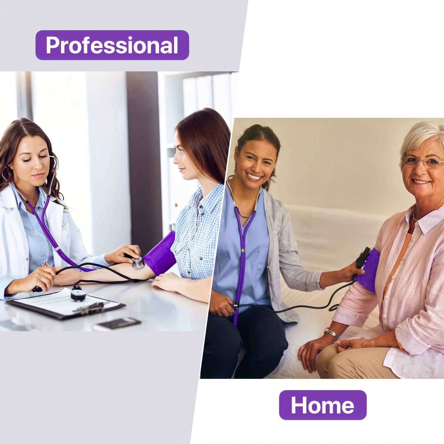 Aneroid Sphygmomanometer Blood Pressure Monitor & 2-in-1Stethoscope Set - Medical Sphygmomanometer With Fixing Clip And Purple Nylon Cuff, Emergency BP Kit Includes Stethoscope, Free Portable Case And Auxiliary Accessories, Purple - Image 5