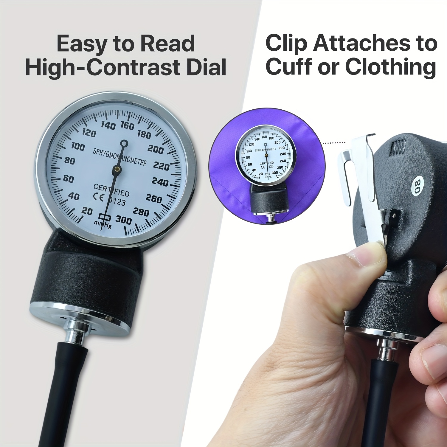 Aneroid Sphygmomanometer Blood Pressure Monitor & 2-in-1Stethoscope Set - Medical Sphygmomanometer With Fixing Clip And Purple Nylon Cuff, Emergency BP Kit Includes Stethoscope, Free Portable Case And Auxiliary Accessories, Purple - Image 7