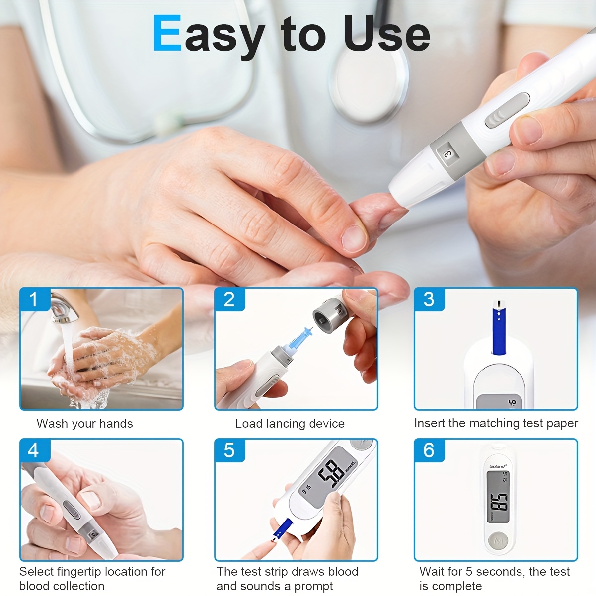 Blood Glucose Monitor Kit, 50 Test Strips And 50 Blood Collection Needles, Blood Glucose Test Kit with Blood Collection Device, Diabetes Test Kit (Uncoded), Home Blood Glucose Meter - Image 5