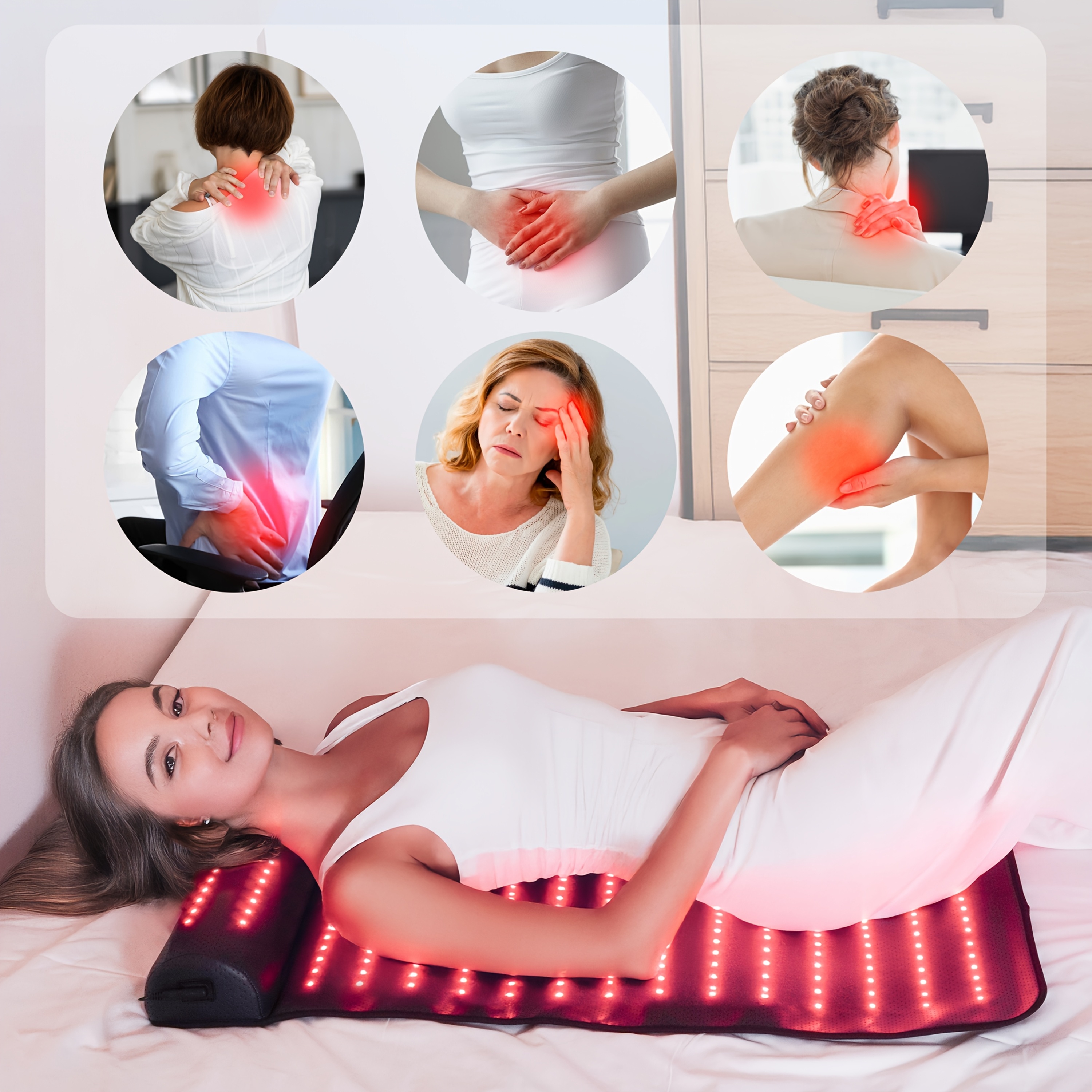 New Faux Leather Red Light Relax Mat with Neck Support, Dual-Wavelength for Enhanced Pain Relief, 19.0 * 35.9in - Image 6