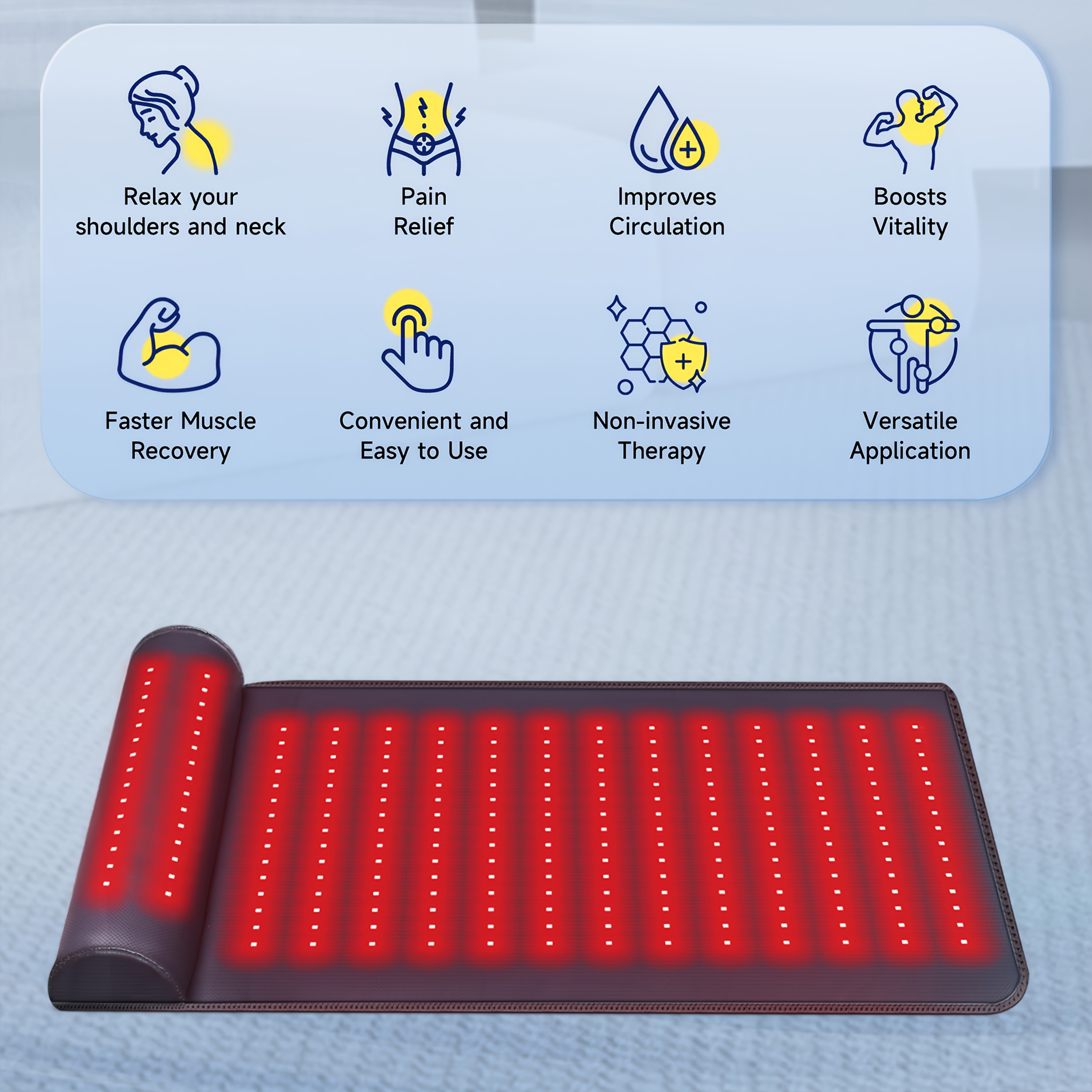 New Faux Leather Red Light Relax Mat with Neck Support, Dual-Wavelength for Enhanced Pain Relief, 19.0 * 35.9in - Image 2