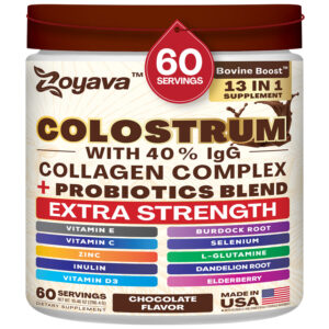 Zoyava Colostrum Powder - CHOCOLATE (10.46 OZ) - 60 Servings of All-in-One Dietary Supplement with Extra Strength Ingredients - Made in USA