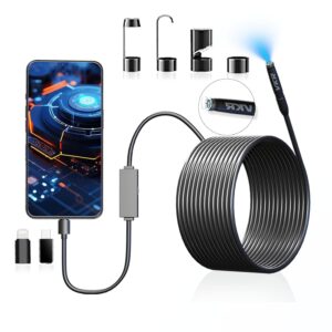 Endoscope Camera with Light, Borescope Tools for iOS and Android, 1920P HD Snake Camera with 8 Adjustable LED Lights, Semi-Rigid Endoscope with Single Lens, 16.4ft