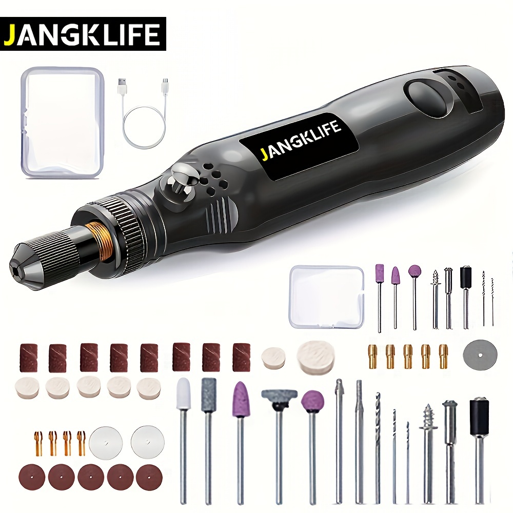 JANGKLIFE Rotary Tool Kit with 3 Speed, USB Rechargeable Battery, 36V Max Operating Voltage, Multi-Tool for Crafting, Grinding, with Attachment Set for Home Projects