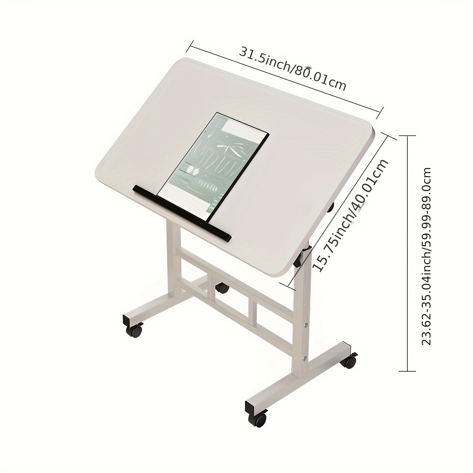 40*80cm Ergonomic Standing Desk Adjustable Height, Mobile Computer Desk with Universal Wheel, Stable And Comfortable, Easy to Assemble, Spacious Study Table, Suitable for Home Office, Sofa - Image 12