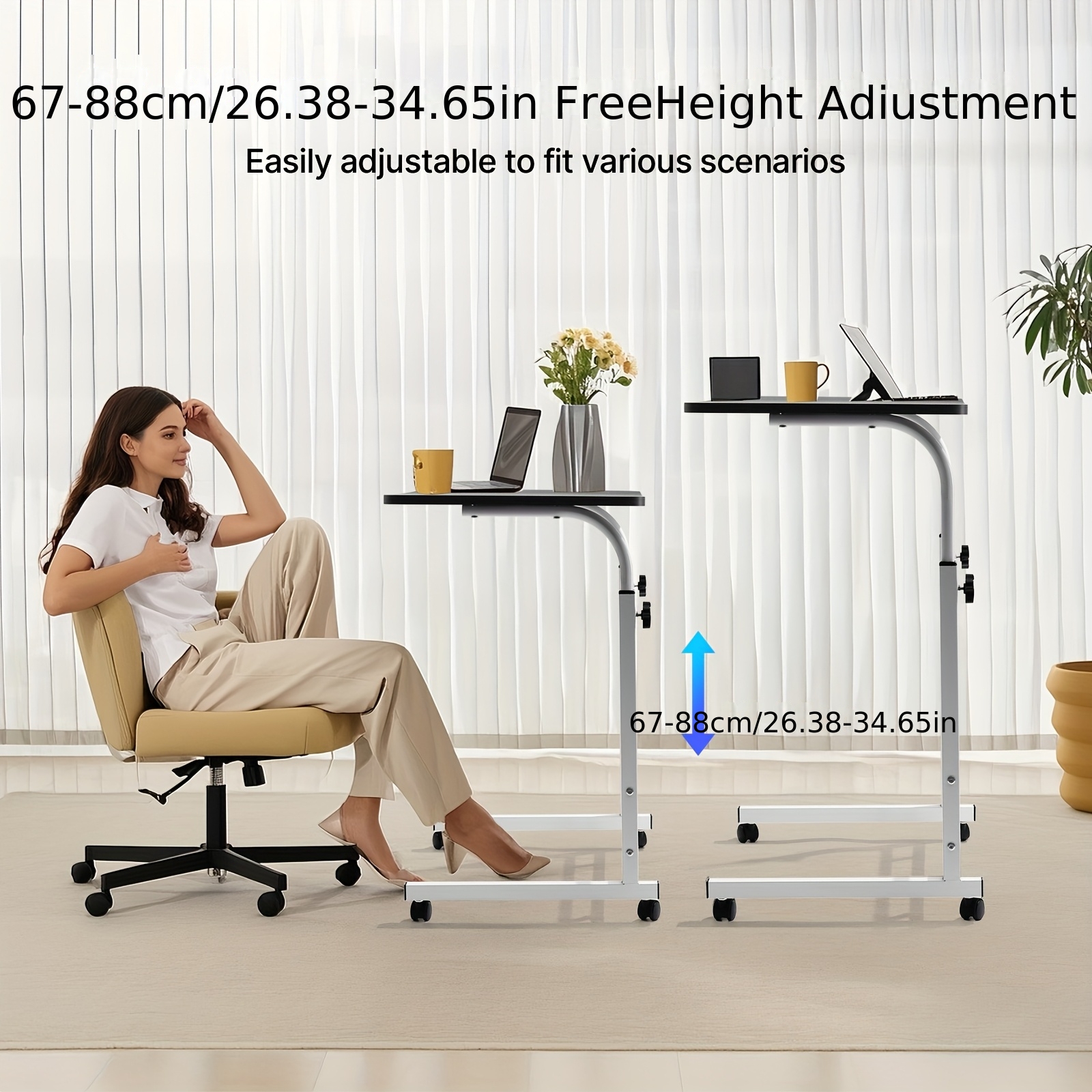 40*80cm Ergonomic Standing Desk Adjustable Height, Mobile Computer Desk with Universal Wheel, Stable And Comfortable, Easy to Assemble, Spacious Study Table, Suitable for Home Office, Sofa - Image 5