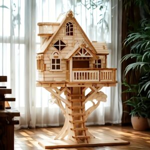 [Wooden Treehouse Model Kit] DIY Wooden Treehouse Model Kit - 3D Puzzle Building Set with Ladder, Rope, and Window Details, Ideal for Christmas and Halloween Gifts, Wooden Construction, Educational and Creative Playset, Educational Toy | Wooden Construction | Detailed Craftsmanship, Wooden Treehouse