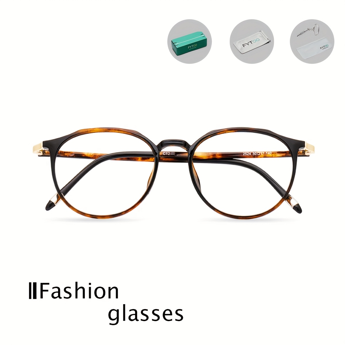 FYTOO Brand Full-rim Detachable and Installable Replacement Eyeglass Lenses, Black Tortoiseshell Patterned Glasses for Men & Women - Elegant, Fashionable Trendy Decorative to Match with Various Styles of Clothing at Parties Gatherings Fe