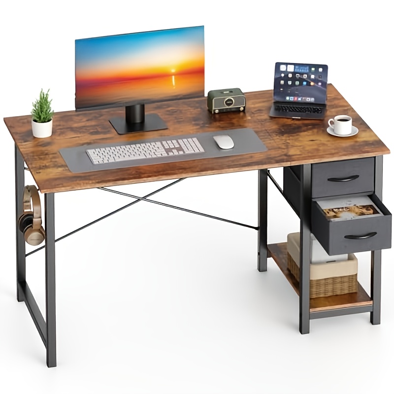47-Inch Computer Gaming Desk with 2 Adjustable Fabric Storage Drawers, Ideal for Work, Writing, And Study, Computer Desk
