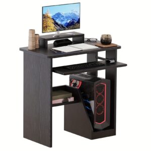30 Inch Small Computer Desk For Small Spaces, Computer Desk With Shelves And Keyboard Tray, Standing Compact Desk With Storage, Home Office Study Computer Desk With Monitor Stand