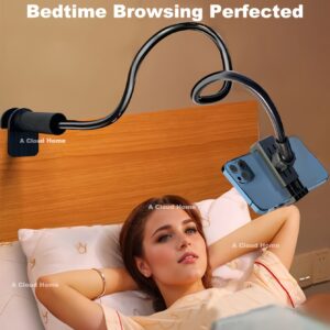 Long Arm Flexible Gooseneck Phone Holder Clamp with Handle - Ideal for Bedside, Desk, Headboard | Durable ABS Material | Perfect for Samsung/iPhone 15 Pro Max/11/12/13/14