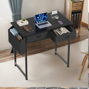Office Computer Desk, 48 Inch Table with Fabric Drawers & Storage Shelves, 32 Inch Desk with Storage Fabric Drawer and Bag, Modern Writing Desk for Study Home Office Bedroom Living Room Small Spaces