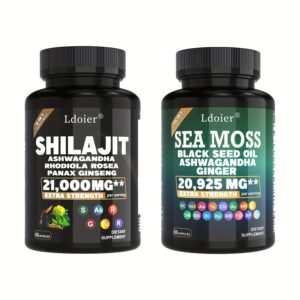 Ldoier 2025 - New 240 Capsules - Seaweed 7000 Mg, Black Seed Oil 4000 Mg, Aloe Vera 2000 Mg, Pure Himalayan Ginger And Shilajit 9000 Mg, Rhodiola 1000 Mg, Ginseng 1500 Mg, an Integrated Health Supplement