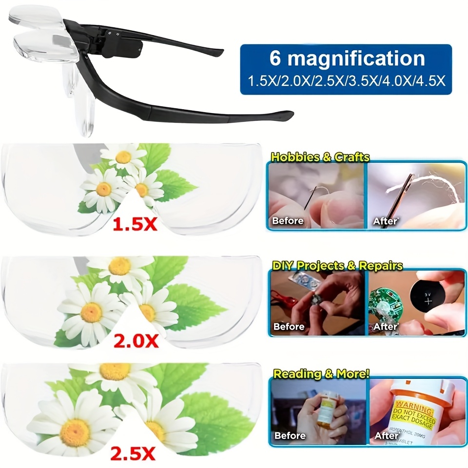 Head-mounted rechargeable magnifier with adjustable light 3 lenses storage box. Dual-slot illuminated magnifier for close-up craft work (up 4.5X), suitable for elderly reading, jewelry watch repair, DIY, and the best gift for the elderly. - Image 10