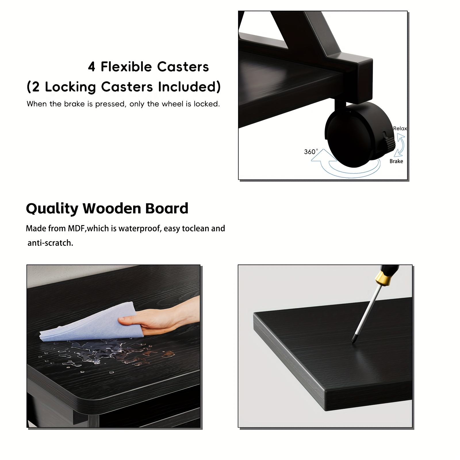 Computer Desk for Small Spaces, 23.6" Z-Shaped Compact Study Table with Smooth Keyboard Tray, with Wheels and Bottom Shelves for Home Office, Computer Cart Mobile Laptop Cart - Image 8