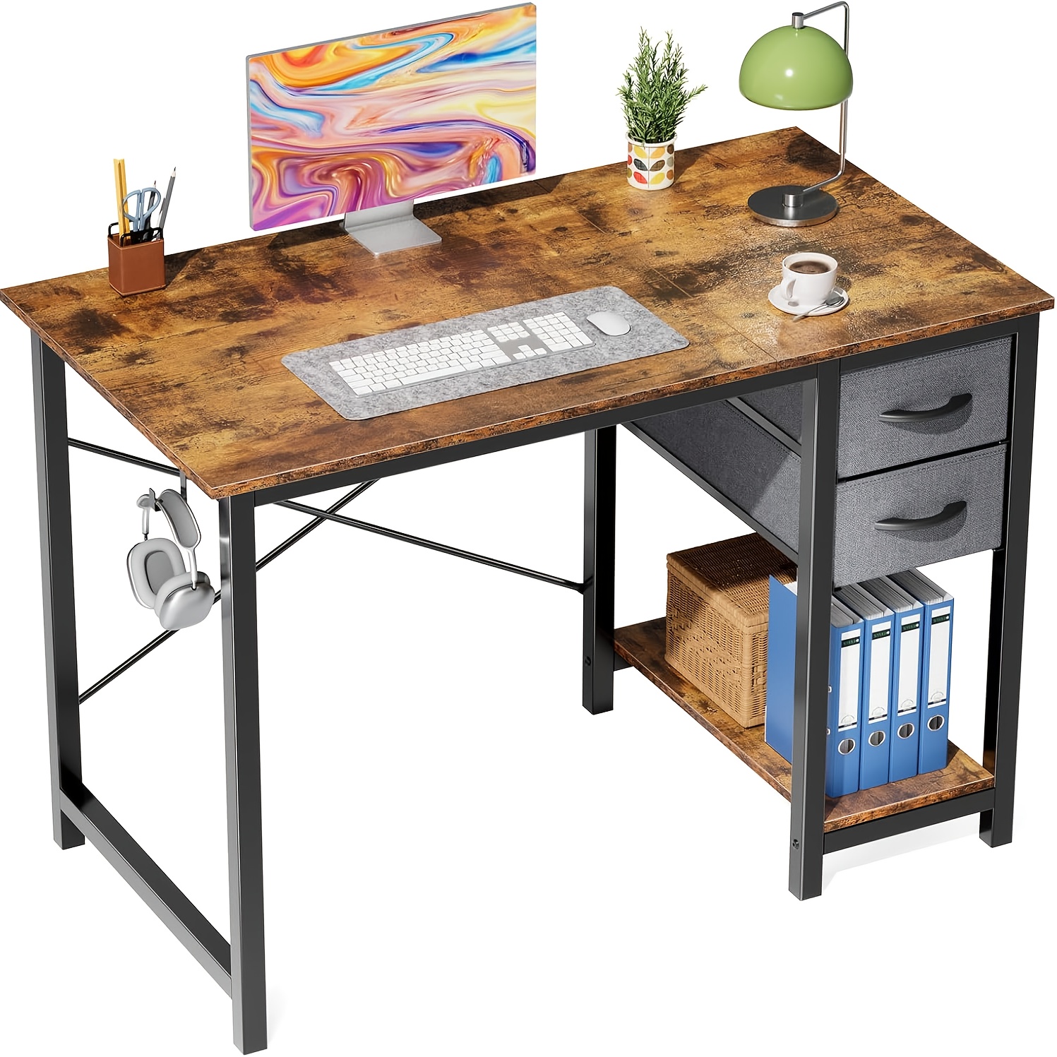 47-Inch Computer Gaming Desk with 2 Adjustable Fabric Storage Drawers, Ideal for Work, Writing, And Study, Computer Desk - Image 8