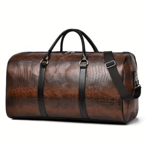 Vintage Crocodile Pattern Duffel Bag | Retro Style | Large Capacity | | Black & Dark Brown | Versatile Travel Tote with Shoulder Stra