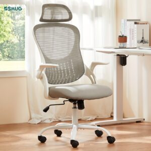 Home Office Desk Chair, Ergonomic High-Back Mesh Rolling Work Computer Chairs with Wheels and Adjustable Headrests, Comfortable Lumbar Support, Comfy Flip-up Arms for Bedroom, Study