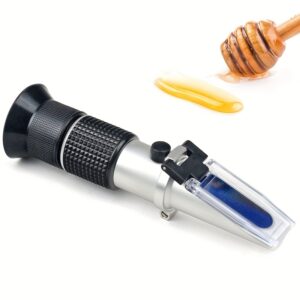Honey Refractometer, for Measuring Moisture 12-27%, White Sugar 58-92%, and Brix 38-43%, Three-in-One Use, Brixometer, Automatic Temperature Compensation, Brix Scale, Honey Testing Instrument, Honey Quality Tester, Honey Tester