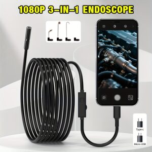Endoscope Camera with Light, 1920P HD Endoscope with 8 Adjustable LED Lights, IP67 Waterproof Semi-Rigid Snake Wire Inspection Camera for iPhone, Android Phones, and More, Endoscope Camera for Smartphone, Medical Imaging, Sleek Design, Highquality Visuals, Smartphone Endoscope, Medical Professionals, Endoscope Camera, Smartphone Endoscope, Sleek Design, Highquality Visuals, Medical Professionals