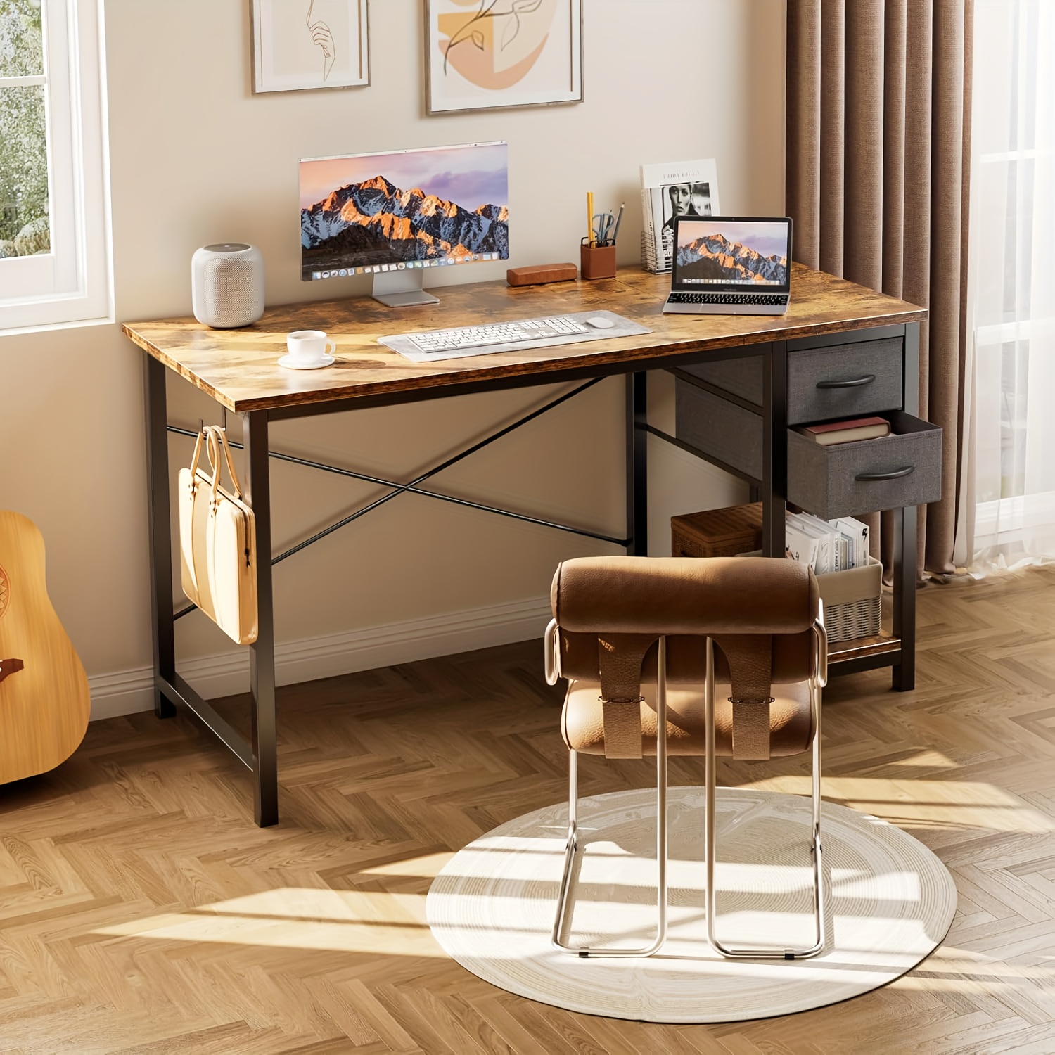 47-Inch Computer Gaming Desk with 2 Adjustable Fabric Storage Drawers, Ideal for Work, Writing, And Study, Computer Desk - Image 4