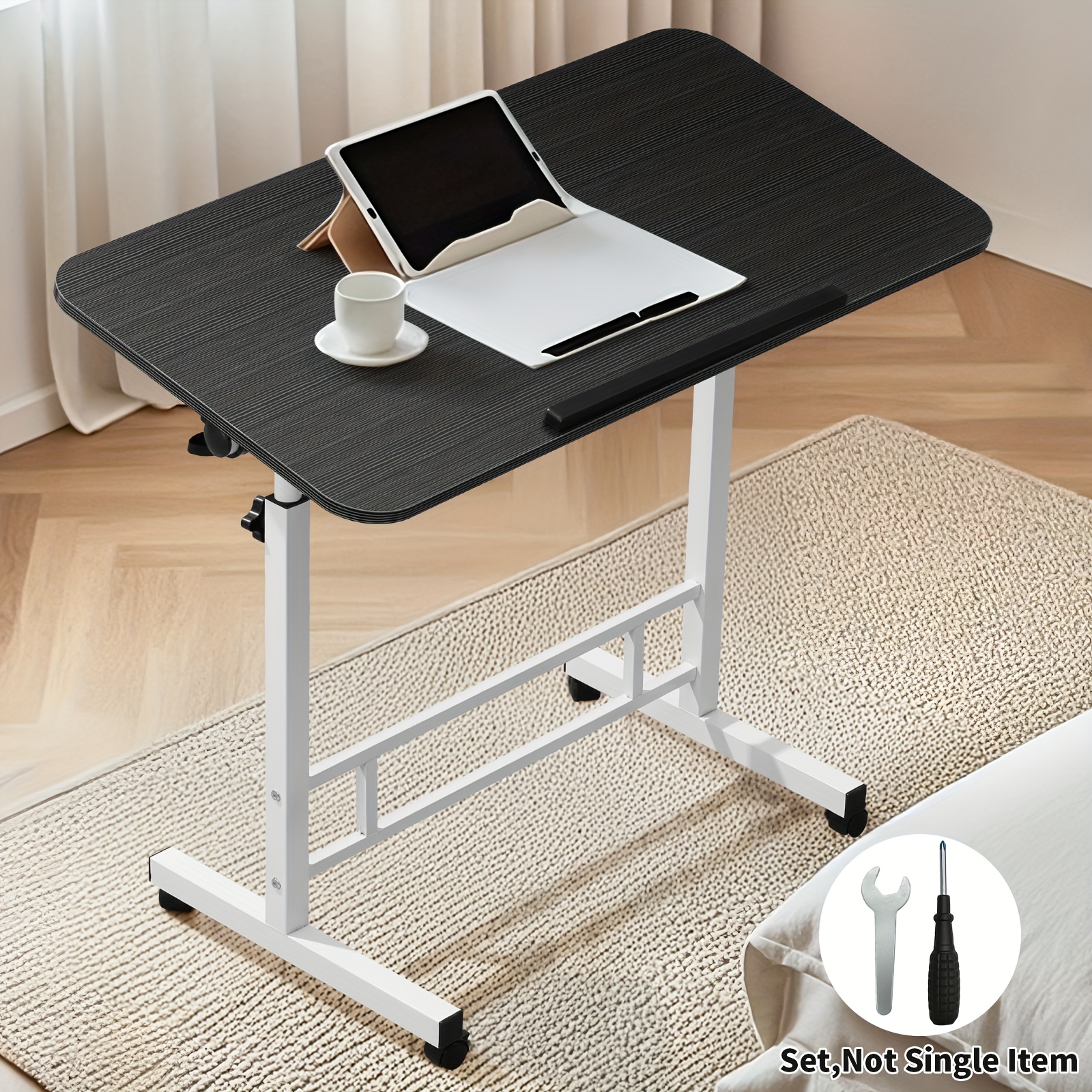 40*80cm Ergonomic Standing Desk Adjustable Height, Mobile Computer Desk with Universal Wheel, Stable And Comfortable, Easy to Assemble, Spacious Study Table, Suitable for Home Office, Sofa - Image 6