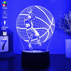 [3D Basketball Night Light] LUNSELIV 3D Basketball Night Light | USB Powered, 7-Color Automatic Changing, Touch Control, Modern Geometric Design, Plastic Tabletop Lamp for Indoor Decor, Sports Themed Lighting