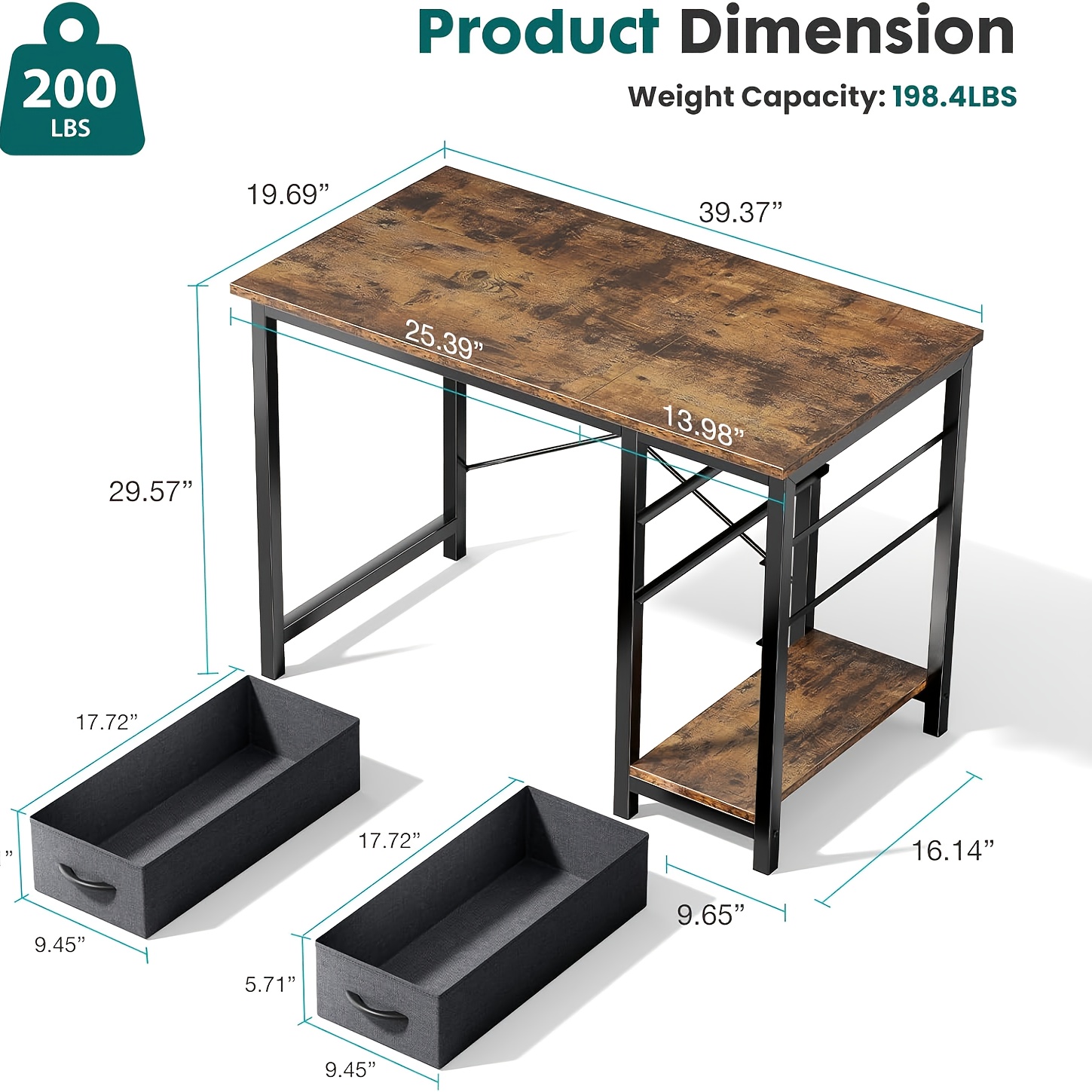 47-Inch Computer Gaming Desk with 2 Adjustable Fabric Storage Drawers, Ideal for Work, Writing, And Study, Computer Desk - Image 2
