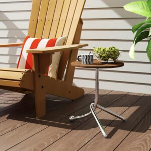 Office Desks Workstations-Modern Minimalist Round Side Table, Triangular Metal Frame with Faux Wood Top, Suitable for Living Room and Bedroom, Easy to Assemble, Stylish Design and Durable Construction, Small Office Desk, Workspace Furniture, Bedroom Side Table, Contemporary Furniture, Sleek Furniture, Sturdy Construction, Metal And Wood Table, Desk For Home Office, Computer Desk