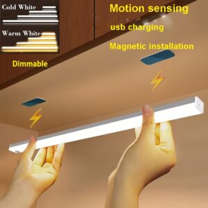 [USB Rechargeable LED Light] Wireless USB Rechargeable LED Motion Sensor Light | Three Tone Lighting, Warm/White Night Light for Kitchen, Closet, Hallway and Stairs, Room, Night Lighting, Computer Backlight, USB Gadget, USB Light Cabinet Lights