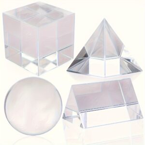 4pcs K9 Optical Crystal Photography Prism Set, Including 50mm Crystal Ball, 50mm Crystal Cube, 50mm Triangular Prism, 50mm Optical Pyramid, Suitable For Teaching, Playing, And Photography