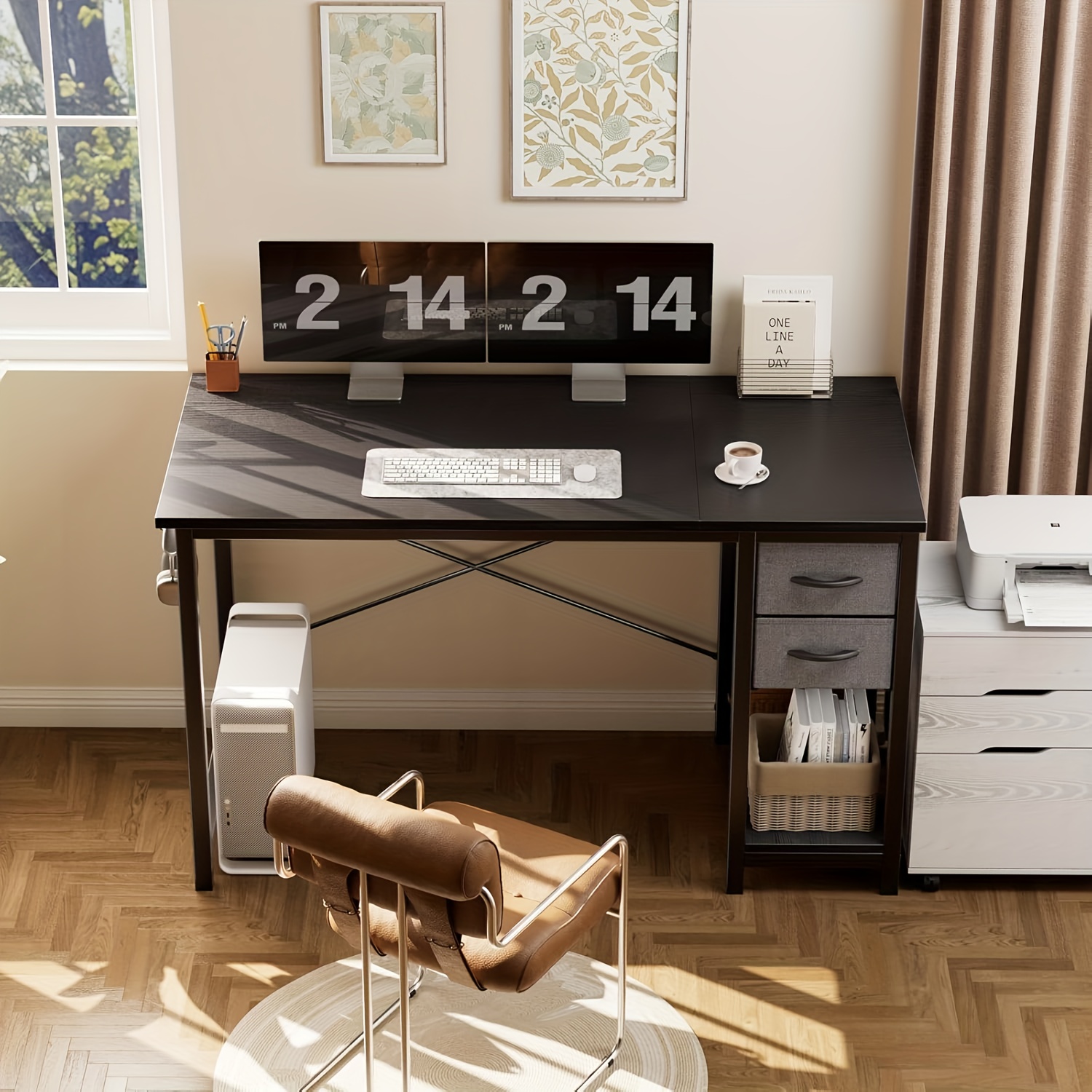 47-Inch Computer Gaming Desk with 2 Adjustable Fabric Storage Drawers, Ideal for Work, Writing, And Study, Computer Desk - Image 12