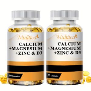 (2pcs) Mulittea Calcium Magnesium Zinc And Vitamin D3 Capsules, 120 Capsules
