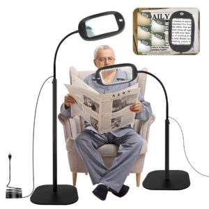 10X 30X Floor Magnifier with Light & Stand - 5 Color Modes, Large Magnifying, Hands-Free Adjustable Gooseneck Lamp for Reading, Crafts, Repair, Sewing - Ideal for Elderly, Low Vision, Books & Small Text (Close Work Magnification Device