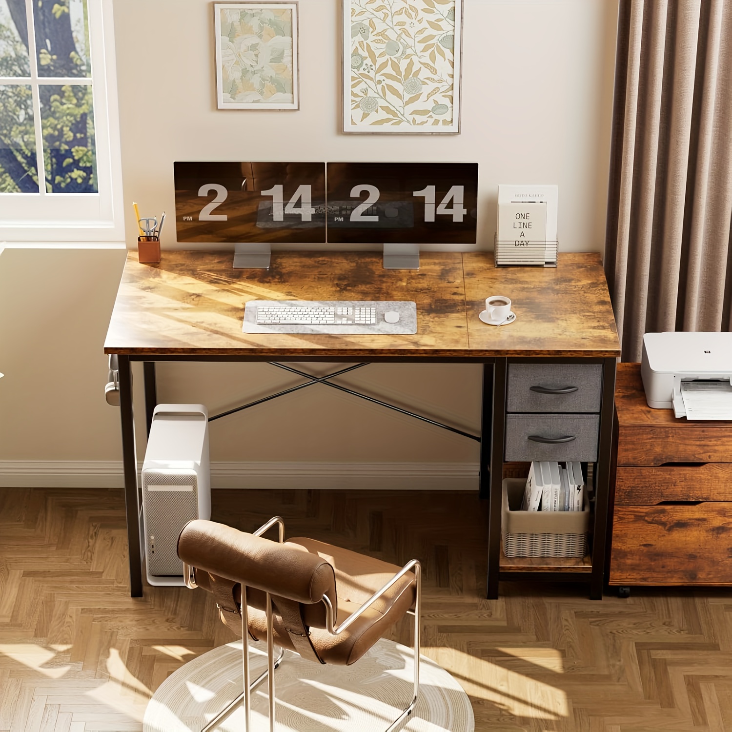 47-Inch Computer Gaming Desk with 2 Adjustable Fabric Storage Drawers, Ideal for Work, Writing, And Study, Computer Desk - Image 9