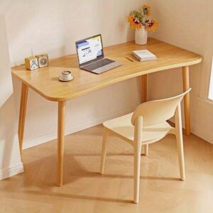 Modern Home Office Desk Curved Dresser with Solid Wood Legs, Hardwood Species, Durable Wood Panel Construction, Floor Mounted, Suitable for A Variety Of Room Types