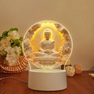 1pc Golden Buddha Meditation LED Night Light - USB-Powered Table Lamp with Warm Glow, for Home, Office, Meditation - Buddhist Decor, Bedside or Desk Decoration, Spiritual Gift for Buddha Practitioners, Office Ambiance, Serene Design, Premium Finish, Decorative Lighting, Yoga Enthusiasts, Buddhist Supplies, Lamp For Room, Buddhist Table, Lamp For Table, Pedestal Lamp, Led Light Table, Lamp For Bedroom, Table Lamp, Night Light, Room Decor, Lamp, Led Light For Bedroom, Bedside Lamp