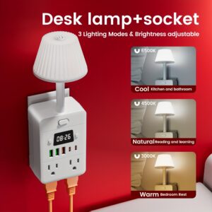 Multi-function Power Strip Extender, 1 Digital Display Clock, 1 Desk Lamp, 4 AC Power Outlets, 3 USB And 2 Type-C. Power Outlet Converter, One-touch On/off Button, Built-in Overload Protector. Suitable For Home, Dormitory, School, Office Use.