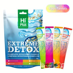 Hiplus Cleanse & Detox Powder - Natural Intestinal & Body Cleansing Supplement with Multi-Fruit/Vegetable Blend, Enzymes & Vitamins, Low Calorie Formula, 4 Flavors (Berry, Lemon,, Green Tea) - Colon Cleanse, Drink