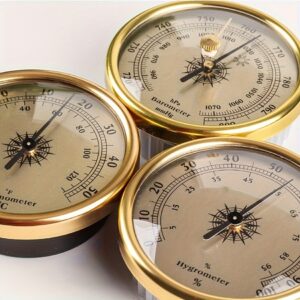 Heavy-Duty Metal Vintage Golden Temperature and Hygrometer - Mechanical Thermometer & Barometer with Dial, No Battery Needed, Portable casing with Directional Arrow, Outdoor Weather Station, Classic Design, Durable Build, Humidity Gauge, Outdoor Enthusiasts for Fishing, Weather Station, Home/Office