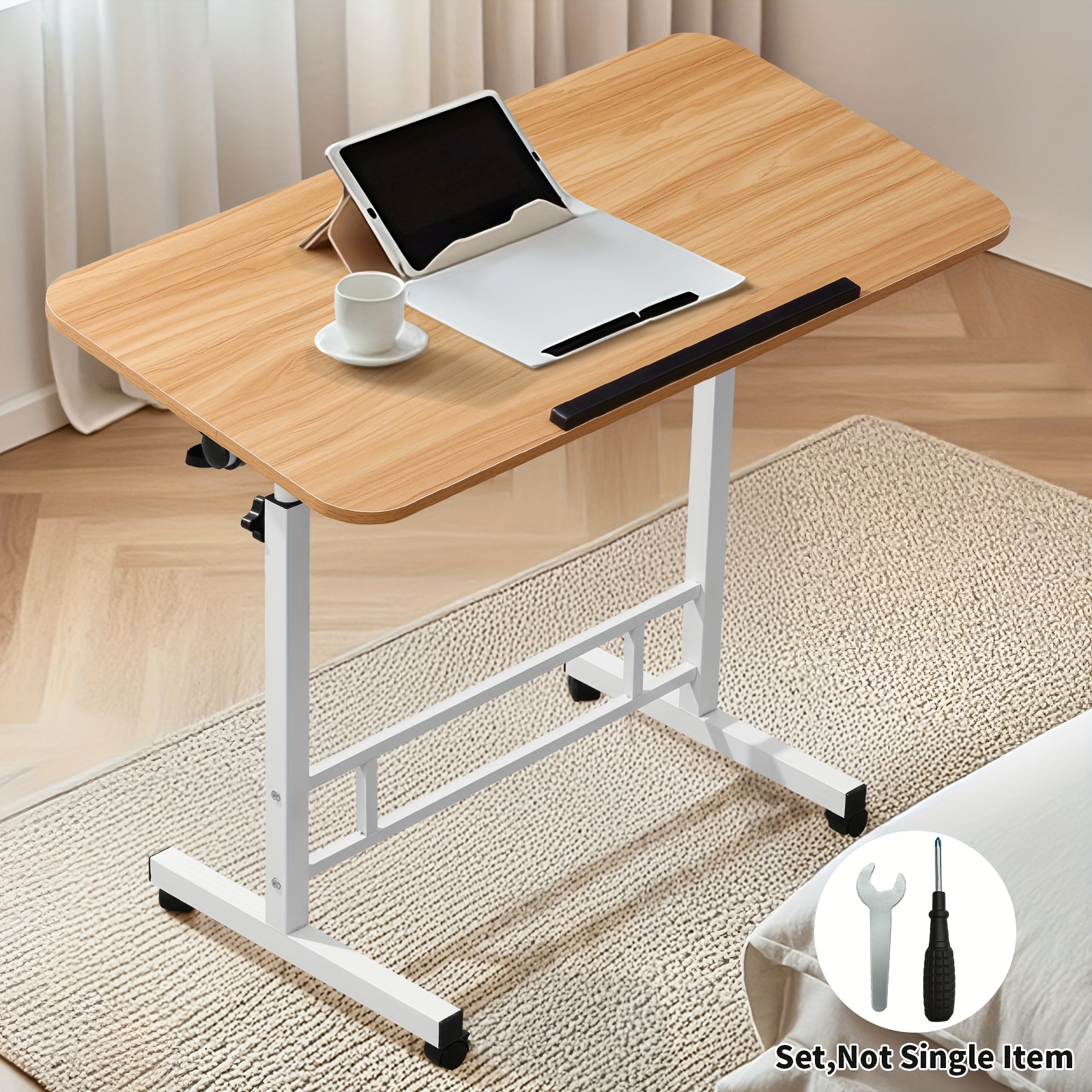40*80cm Ergonomic Standing Desk Adjustable Height, Mobile Computer Desk with Universal Wheel, Stable And Comfortable, Easy to Assemble, Spacious Study Table, Suitable for Home Office, Sofa - Image 7