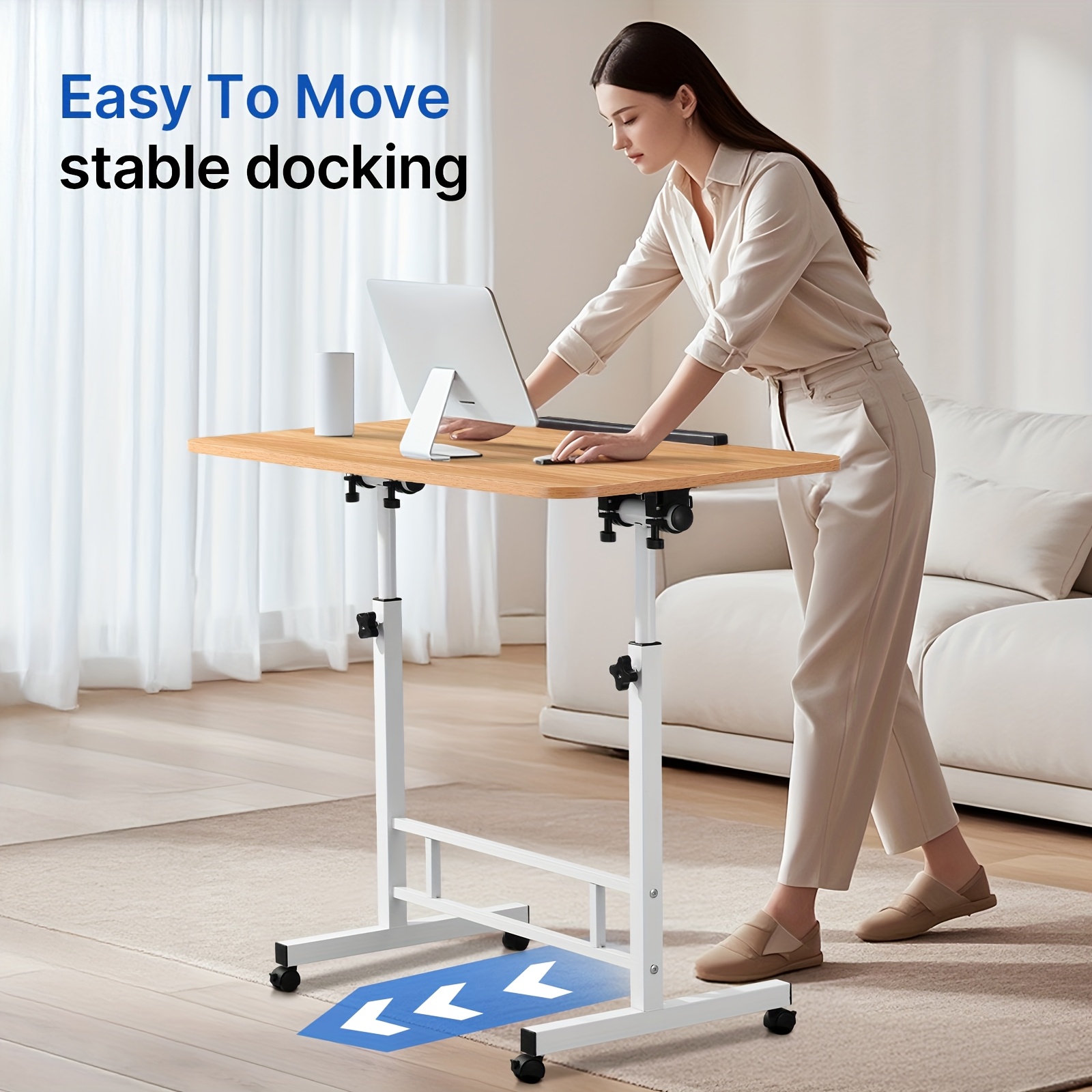 40*80cm Ergonomic Standing Desk Adjustable Height, Mobile Computer Desk with Universal Wheel, Stable And Comfortable, Easy to Assemble, Spacious Study Table, Suitable for Home Office, Sofa - Image 2