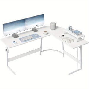 [Space-Saving L Shaped Desk] Space-Saving L Shaped Desk | Computer Corner Gaming Desk with Monitor Stand, Home Office Study Writing Workstation