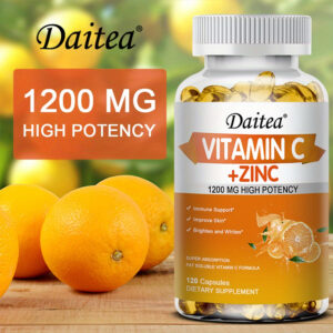 Vitamin C With Zinc Supplement Capsules - 1200mg Vitamin C, 20mg Zinc For Immune Support - 120 Softgels