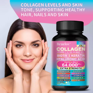Collagen Supplement Types I/ II/ III/ V & X - With Biotin & Keratin Hyaluronic Acid - Supports Skin, Nails & Hair - 120 Capsules
