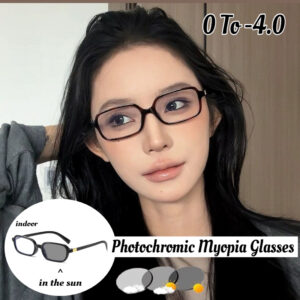 Women's Photochromic Myopia Glasses - Auto-Tinting Anti-Blue Light Eyewear with, Color-Changing for Computer, Smartphone & Digital Devices, Vision for nearsighted Users (No Required)