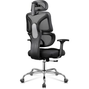Big and Tall Ergonomic Office Chair with Breathable Mesh Back & Adjustable Armrests - Heavy Duty Reclining Desk Chair with Lumbar Support, Headrest & 5-Wheel Base - White/Black, Ideal for Home Office & Professional Workspaces - Durable Polyurethane